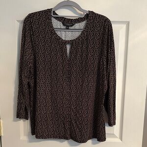 Liverpool Black Brown & Navy 3/4 Sleeve Spotted Print Top Size Large